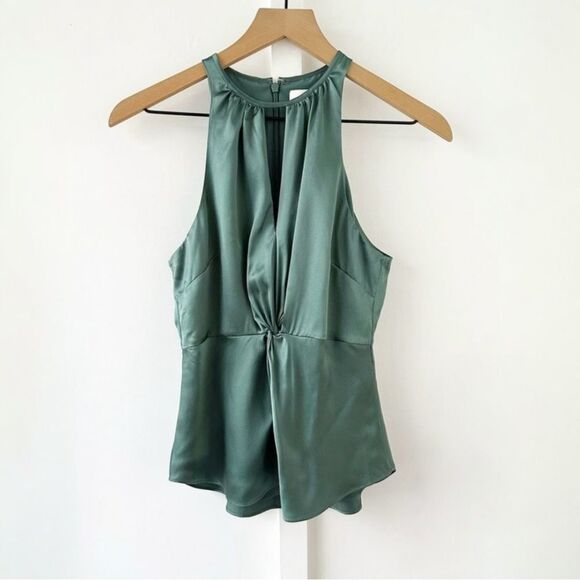 Cinq à Sept Amari Silk Top Sleeveless Twist Front Size Medium Green - Picture 3 of 12